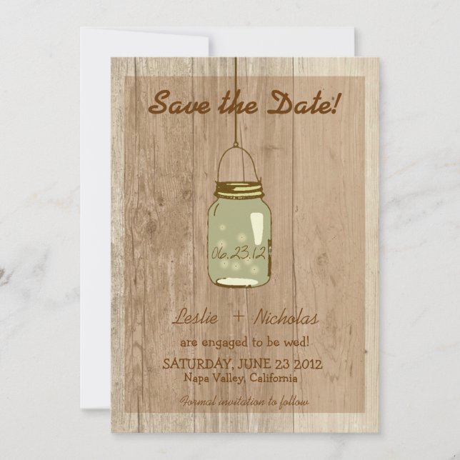 Reserve A Data Country Wooden Rustic Mason Jar Salve a Data (Frente)