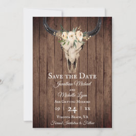 Reserve A Data Crânio de Vaca Floral Rustic Boho no Casamento Bar