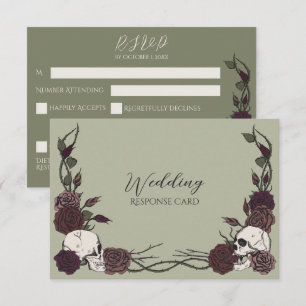 Reserve A Data Crânio Floral Verde Musgo Casamento RSVP