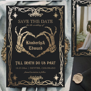 Reserve A Data Crânio Gótico Hallowedding Retro Salve a data