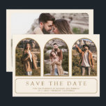 Reserve A Data Cream Gold Minimal Arch Photo QR Code Wedding<br><div class="desc">Set the tone for your modern wedding with this sleek and minimalist Arch Save the Date. Featuring a clean aesthetic and a contemporary arch-shaped photo frames. Custom QR code provides your guests with a seamless way to access your wedding website,  hotel blocks,  and schedule.</div>