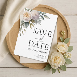 Reserve A Data Creamy White And Lilac Floral Save The Date