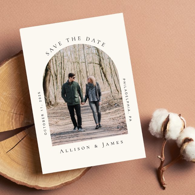 Reserve A Data Creme de Foto de Quadro Arranhado Mínimo (Easily upload your photo and add your names, wedding date and location)