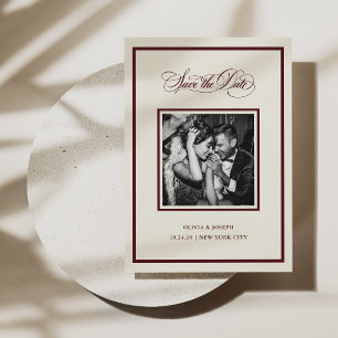 Reserve A Data Creme e Burgundy Modernos Caligrafia e Foto