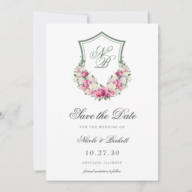 Reserve A Data Crest Floral Rosa Casamento (Frente)