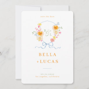Reserve A Data Crest Monograma Floral Aquarela Casamento Primaver