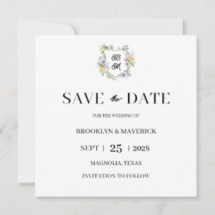Reserve A Data Crestas de Monograma Floral Formal de Casamento