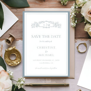 Reserve A Data crista monograma de casamento em azul poeirento bo