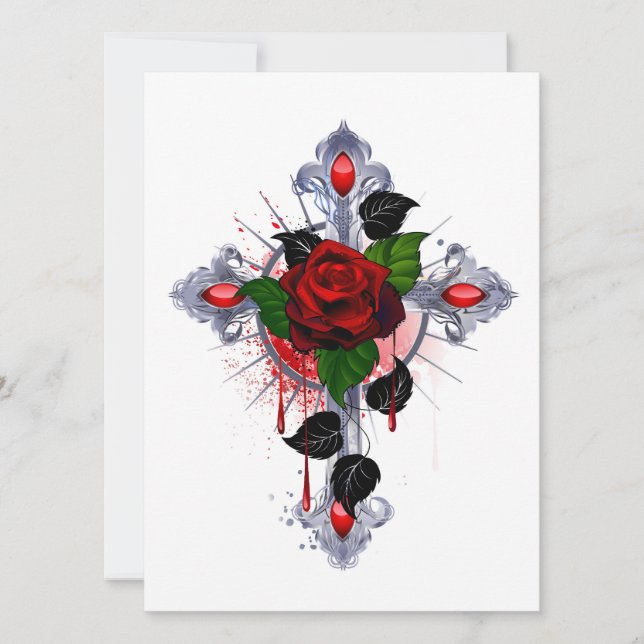 Reserve A Data Cruz de Prata com Rosa vermelha (Frente)