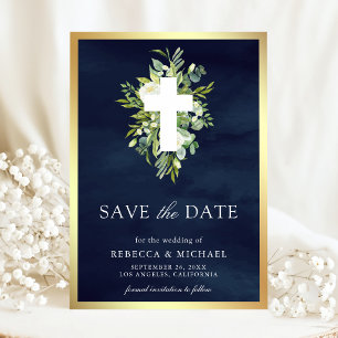 Reserve A Data Cruz Verde Católico Casamento Azul-Marinho Save Th