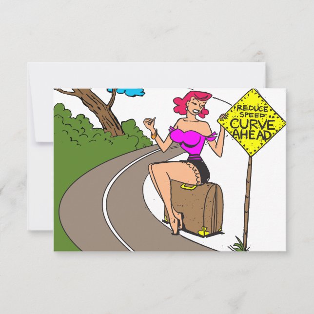 Reserve A Data Curva à Frente, Mulher Bonita na Estrada, Divertid (Frente)