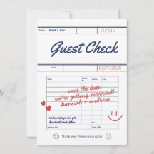 Custom Guest Check Wedding Save the Date Card