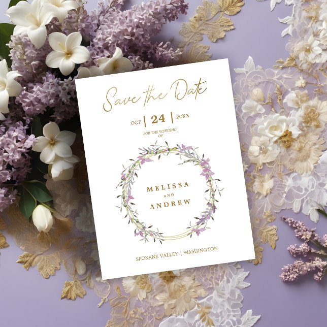 Reserve A Data Custom Lilac Elegant Garland Wreath Wedding (Custom Lilac Elegant Garland Wreath Wedding Save the Date Card.)
