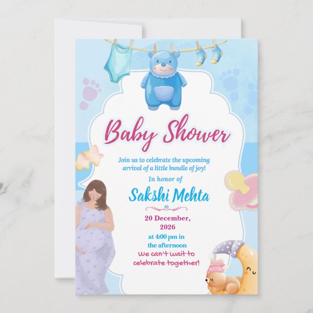 Reserve A Data Cute Blue Baby Shower Invitation (Frente)