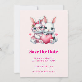 Reserve A Data Cute Bunnies Sharing a Heart Valentine's Party