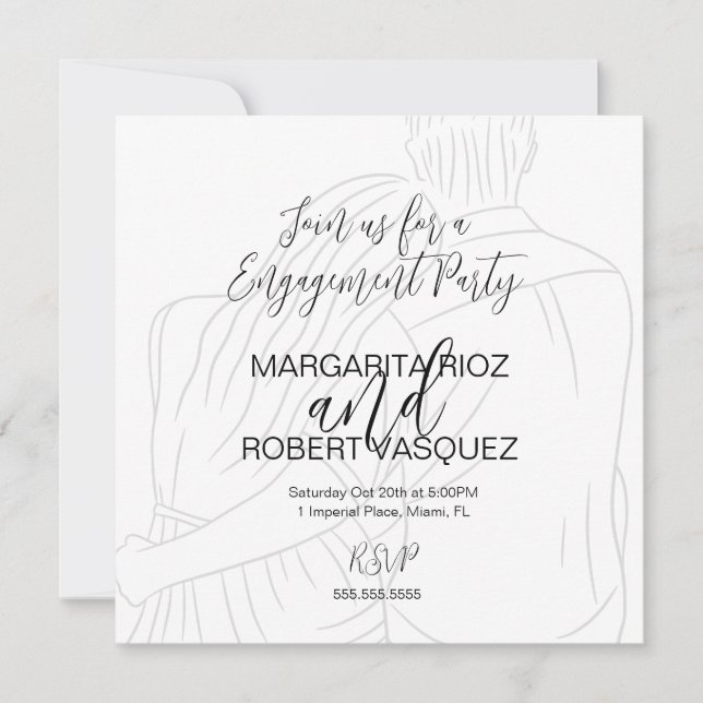 Reserve A Data Cute Couple Hugging Script Engagement Party (Frente)