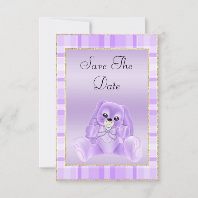 Reserve A Data Cute Lilac Bunny Save The Date Chuveiro de Bebê (Frente)