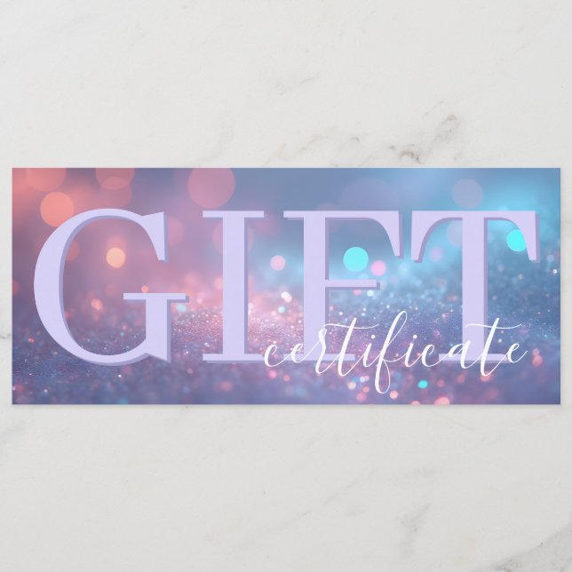 Reserve A Data Cute Soft Glitter Pastel Purple Gift Certificate (Frente)