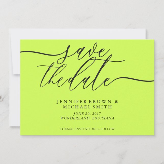 Reserve A Data Cyber Lime Jet Black Wedding Save Date Photo (Frente)