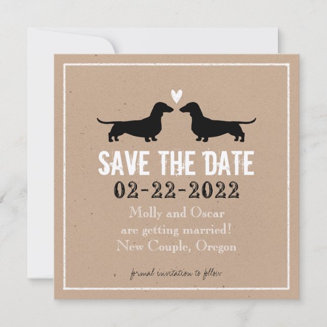 Reserve A Data Dachshund Dog Silhouettes Casamento Salve a Data (Frente)