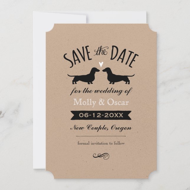 Reserve A Data Dachshund Dog Silhouettes Casamento Salve a Data (Frente)