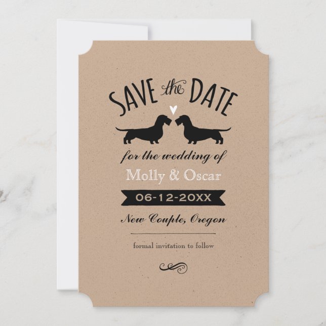 Reserve A Data Dachshunds de Cabelo Raspado Casamento Salvar a Da (Frente)