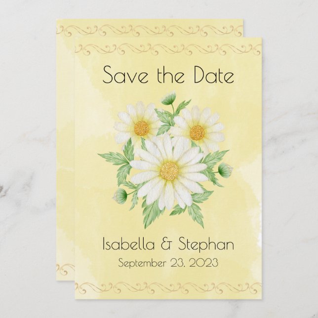 Reserve A Data Daisies White Yellow Floral Typografia Save (Frente/Verso)