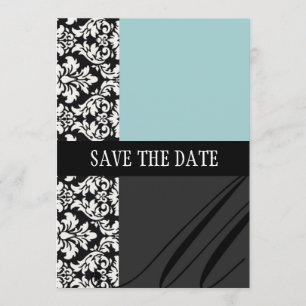 Reserve A Data Damask Blue Save The Date Card (Azul De Damasco)
