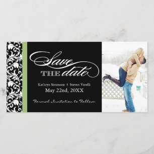 Reserve A Data Damask Save Date with Green Accent Color (Salvar a