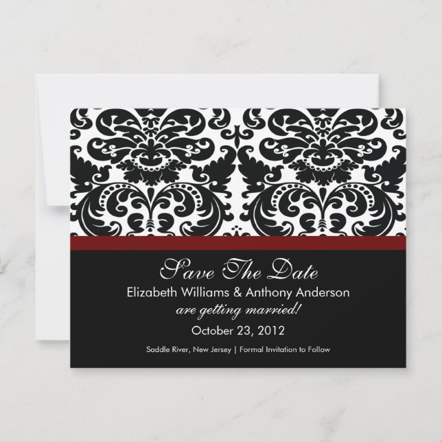 Reserve A Data Damask Save The Date Announklot Merlot Red (Frente)