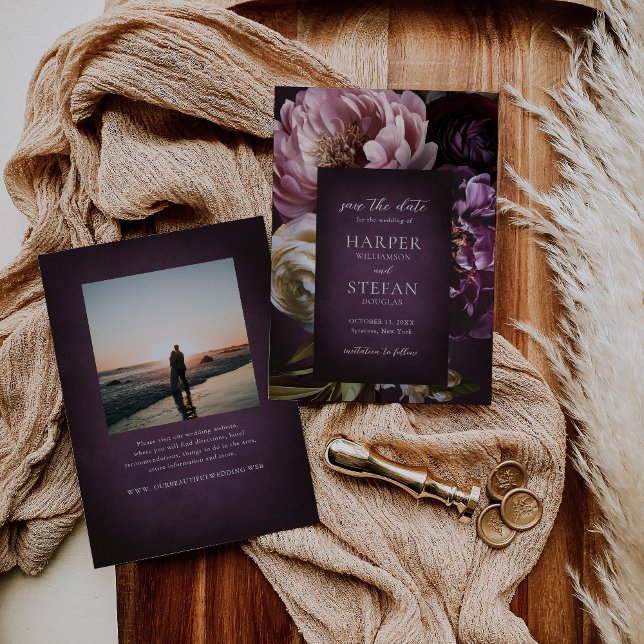Reserve A Data Dark Purple Fine Art Floral Elegant Wedding (Criador carregado)