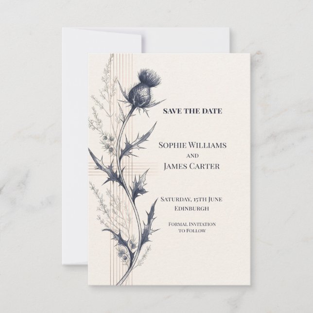 Reserve A Data Dark Thistle Save The Date Casamento Escocês (Frente)