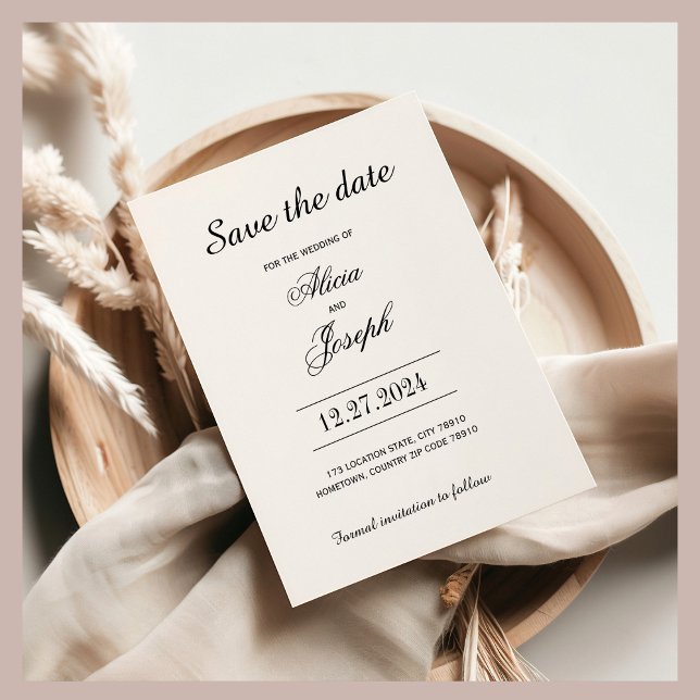 Reserve A Data Data Antiga Preta Elegante para Economizar (Save the Date, Elegant Modern Wedding)