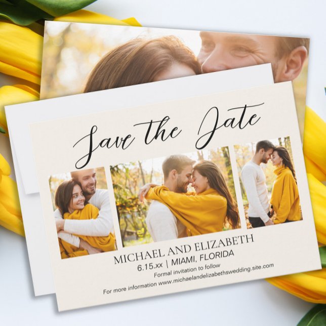 Reserve A Data Data de casamento moderna com 4 fotos    (Wedding Save the Date 4-photo card)