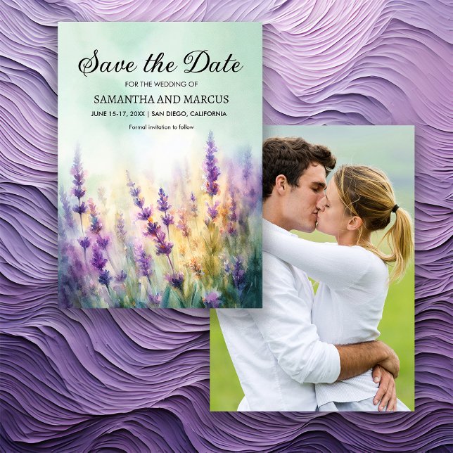 Reserve A Data Data de Salvamento da Foto Floral de Casamento Flo (Purple lavender floral springtime/summer wedding Save the Date photo card)