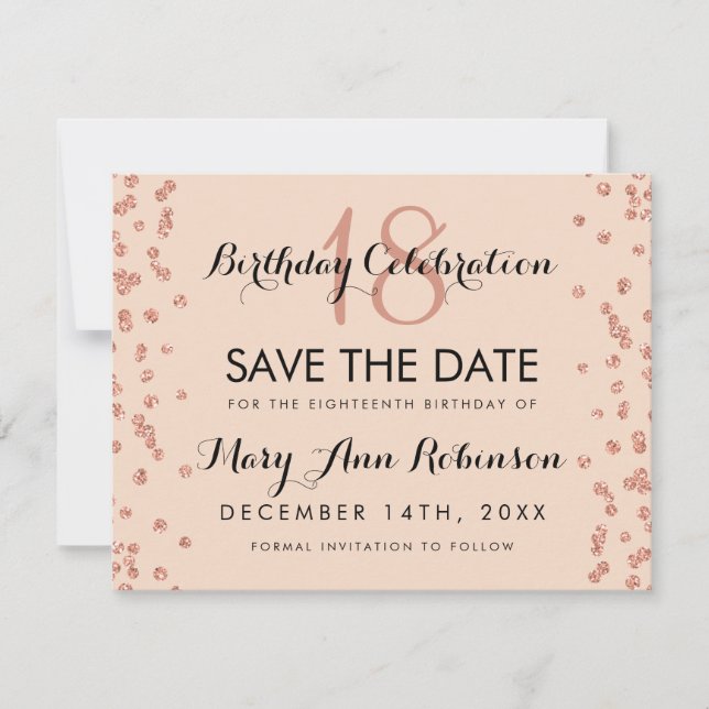 Reserve A Data Data de Salvamento de Aniversário Rosa de Glitter  (Frente)