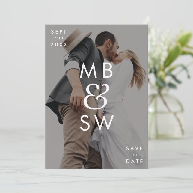 Reserve A Data Data de Salvamento de Casamento com Ampersand e Mo (Em pé/Frente)