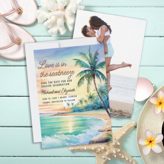 Reserve A Data Data de Salvamento de Casamento Foto Tropical Beac (Tropical/beach wedding Save the Date photo card)