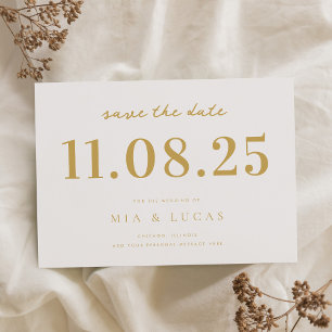 Reserve A Data Data Mínima Dourada de Casamento Chic Branco Não F