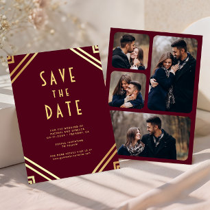 Reserve A Data Deco Geométrico Burgundy Dourado Casamento Fotogra