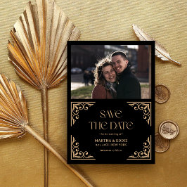 Reserve A Data Deco Moderno | Foto Casamento Preto e Dourado Fals