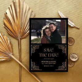 Reserve A Data Deco Moderno | Foto de Casamento em Faux Dourado e