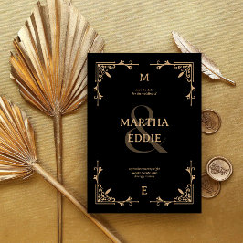 Reserve A Data Deco Moderno | Fundo Preto e Dourado para Fotos de
