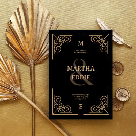 Reserve A Data Deco Moderno | Fundo Preto e Dourado para Fotos de