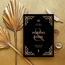 Reserve A Data Deco Moderno | Fundo Preto e Dourado para Fotos de