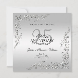Reserve A Data Decoração de Prata Elegante 25º Aniversário de Cas