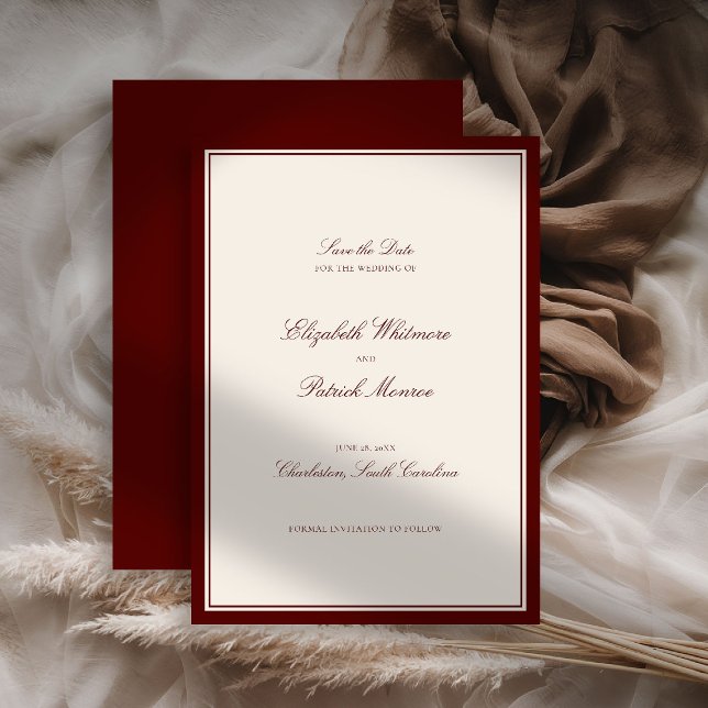 Reserve A Data Deep Burgundy Formal Modern Classic Estate Wedding (deep burgundy wedding save the date quiet luxury old money formal modern classic estate royal statel)