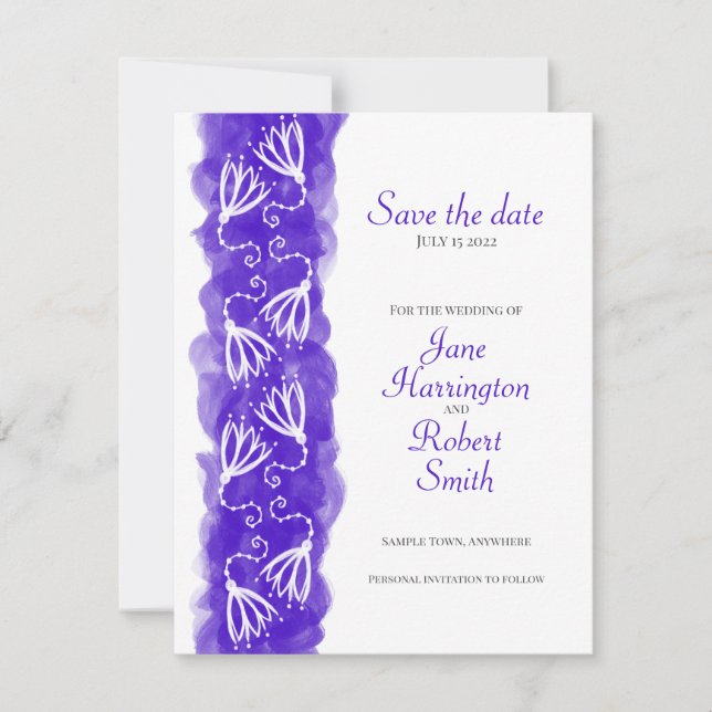 Reserve A Data Deep Purple Salve The Date Wedcard (Frente)
