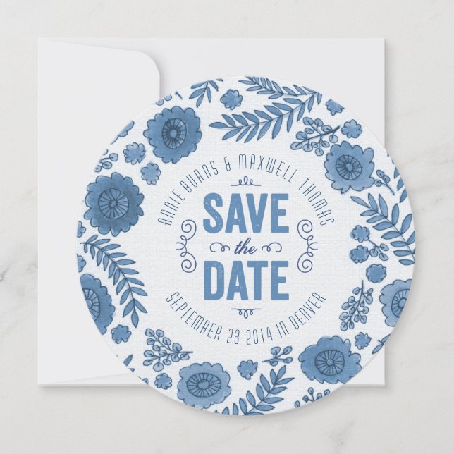 Reserve A Data Delft Blue Watercolor Fllowers Salvar a Data (Frente)