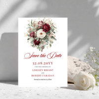Delicado Bege Burgundy Floral Save The Date